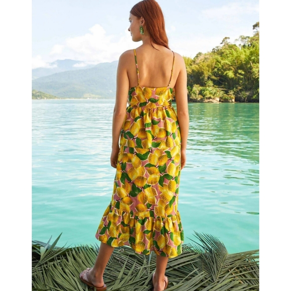 FARM Rio Fresh Lemons Ruffle Yellow Sleeveless Midi Dress - Picture 2 of 14